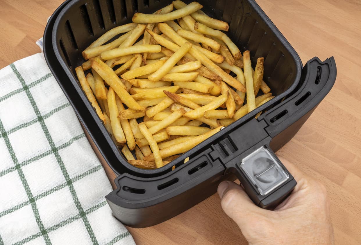 Fries in air fryer basket